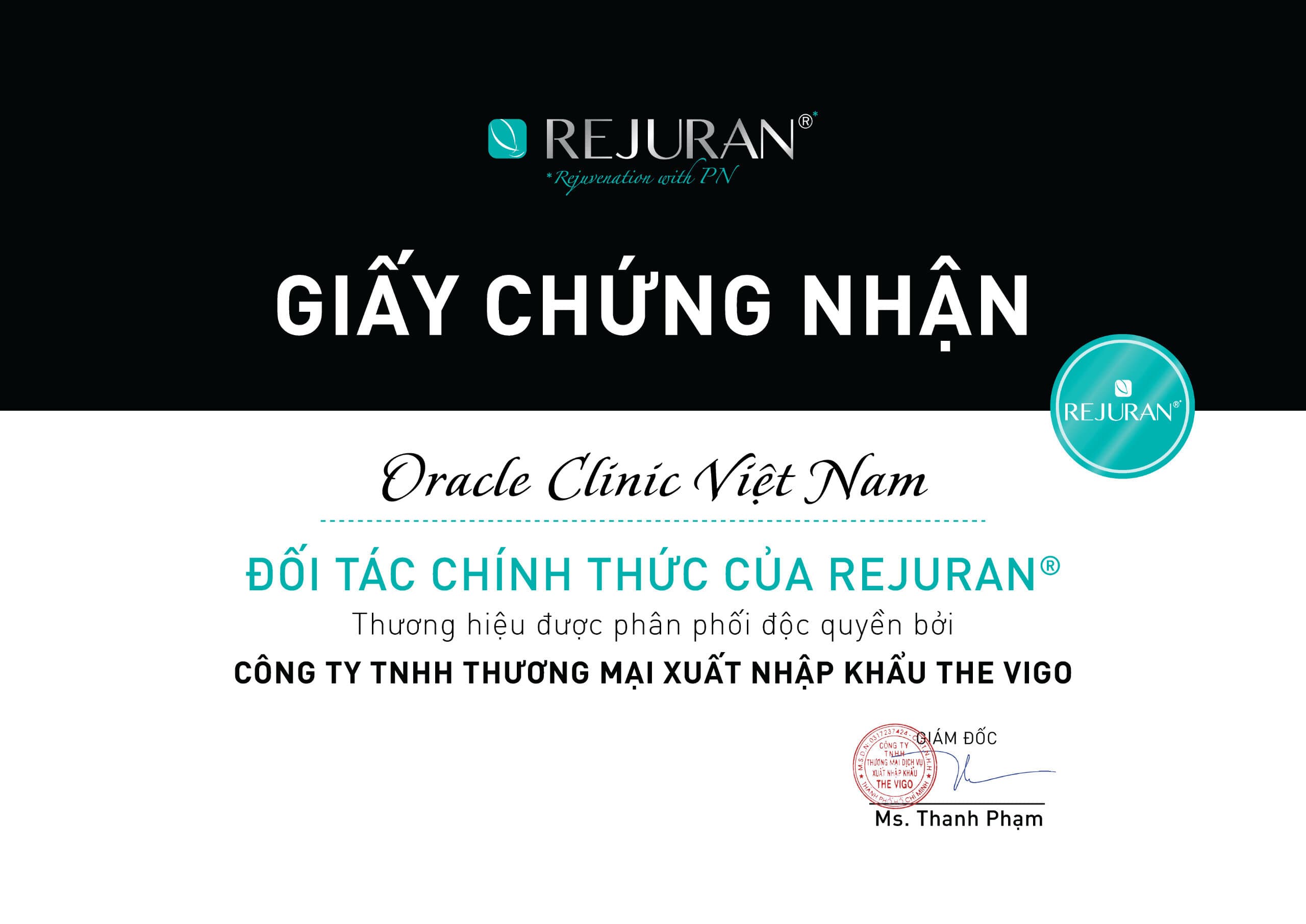 Chứng nhận OUI | Oracle Clinic trở thành đối tác chiến lược của Rejuran tại Việt Nam
