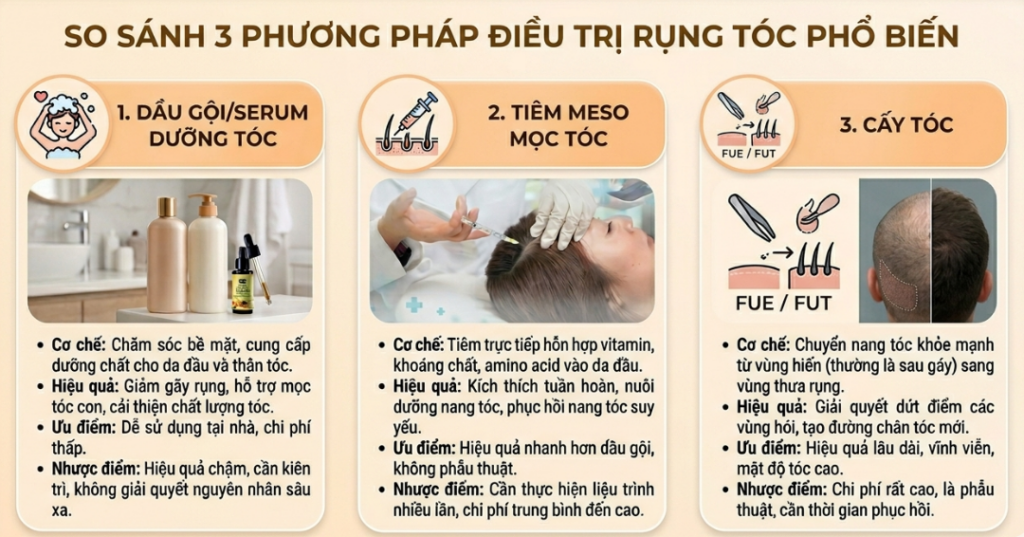 so sánh 3 phương pháp tiêm meso mọc tóc
