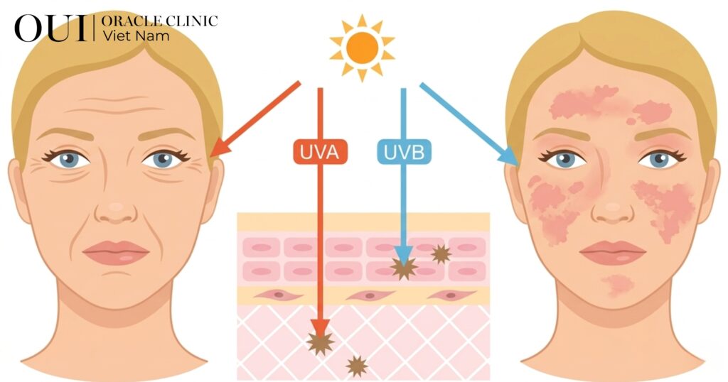 tia UV gây lão hóa da như thế nào UVA và UVB